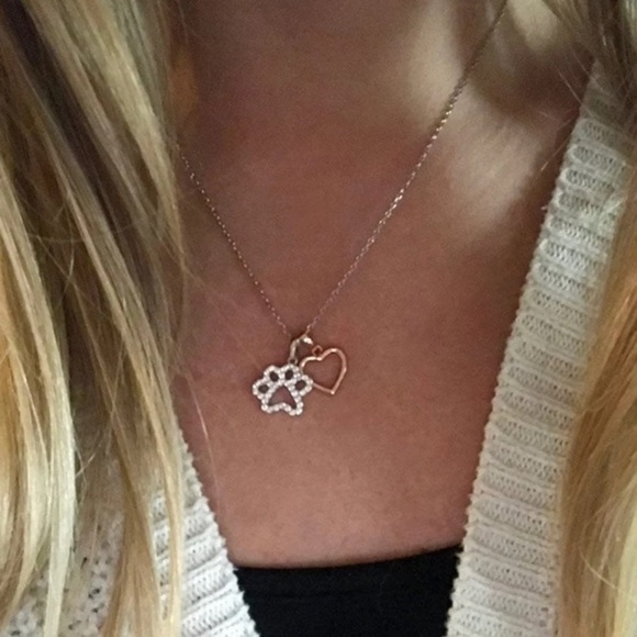18k Diamond Paw and Heart Charm Necklace - Picture 7 of 8